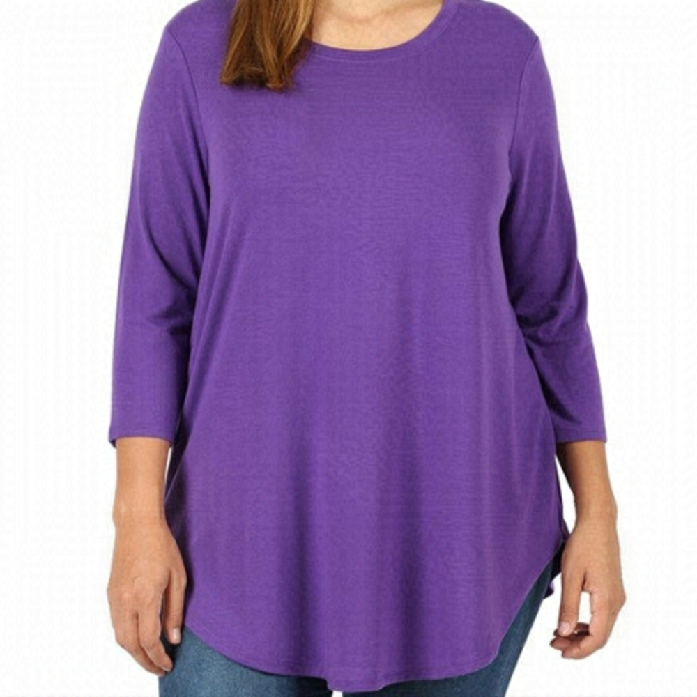 ZENANA 3/4 Round Neck & Hem Purple Top Tunic Size Medium NWT